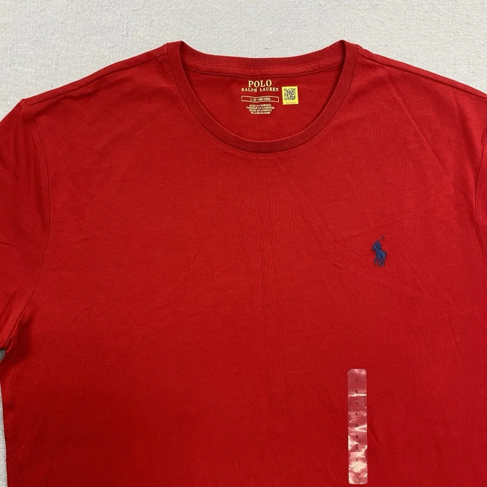 Polo Ralph Lauren T Shirt Mens Large Red Crew Neck Long Sleeve Tee Pony Cotton